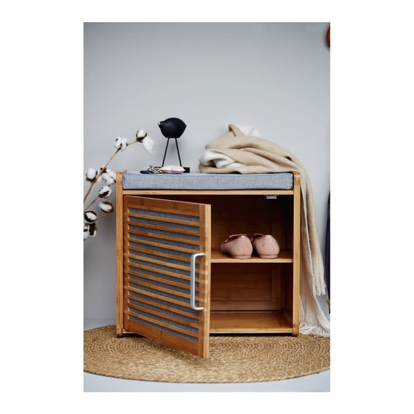 Сива/кафява бамбукова стойка за обувки за сядане Bahari – Wenko-image-1