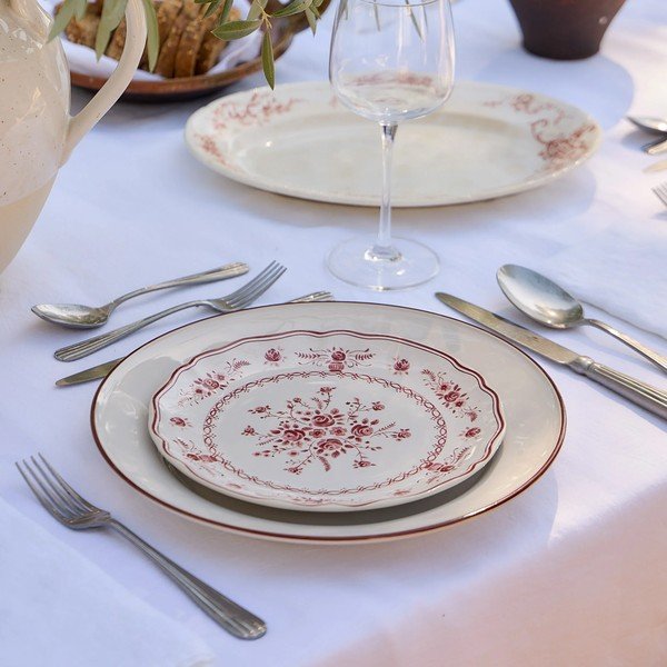 Червена/бяла десертна глинена чиния ø 21 cm Vila – Costa Nova-image-1