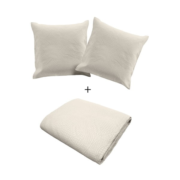 Кремаво комплект шалте и калъфка за възглавница от микрофибър 240x260 cm Romane – douceur d'intérieur-image-4