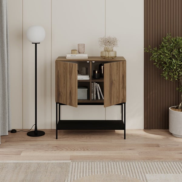 Черно-естествено шкафче от декор от дъб  80x90x40 cm Amira – Marckeric-image-2