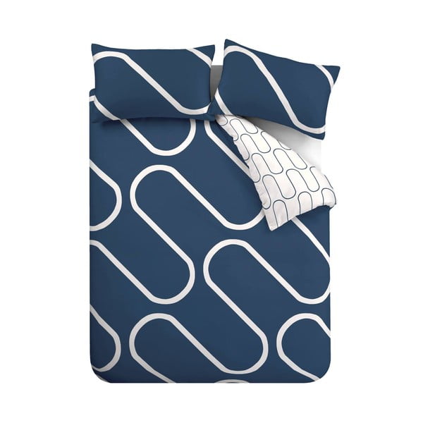 Бяло и синьо спално бельо 200x135 cm Linear Curve - Catherine Lansfield