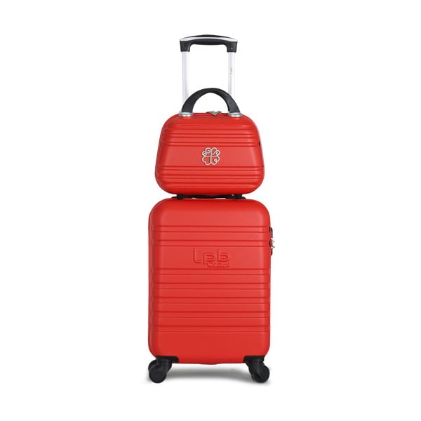 Комплект червен багаж на 4 колела и козметичен куфар Aurelia - LPB