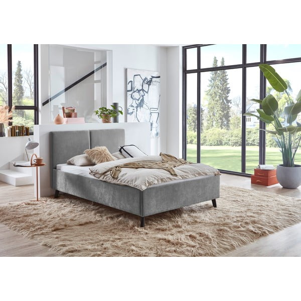 Сиво двойно легло 140x200 cm тапицирано с включена подматрачна рамка Piano – Meise Möbel-image-1
