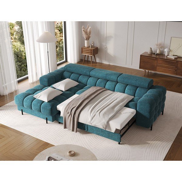 Син разтегателен ъглов диван с място за съхранение от букле (ляв ъгъл) Felro – ELTAP-image-4