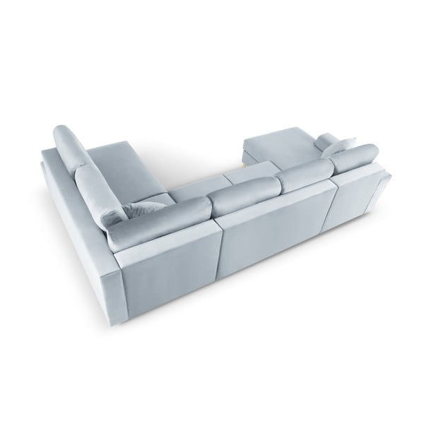 Светлосин кадифен разтегателен ъглов диван с място за съхранение (десен ъгъл/U форма) Kyoto – Cosmopolitan Design-image-4