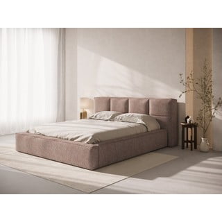 Светлорозово двойно легло 160x200 cm тапицирано с място за съхранение с включена подматрачна рамка Simon – Micadoni 