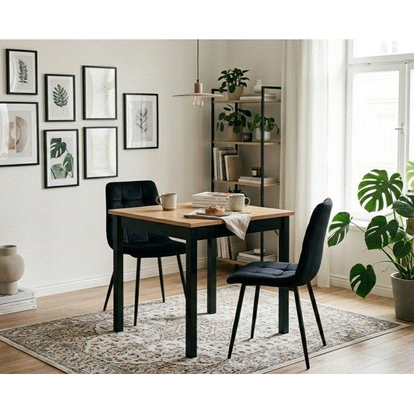 Трапезна маса от борова дървесина с черна конструкция , 70 x 70 cm Sydney - Bonami Essentials-image-1