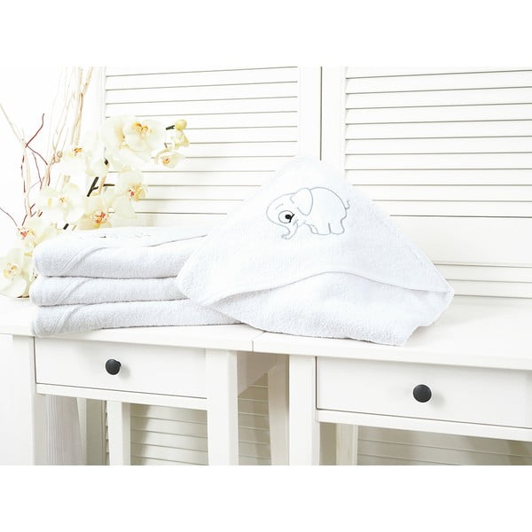 Бяла хавлиена бебешка кърпа с качулка 90x100 cm Baby - B.E.S.