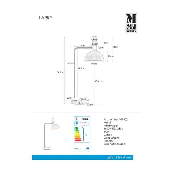 Бяла настолна лампа Larry - Markslöjd-image-3