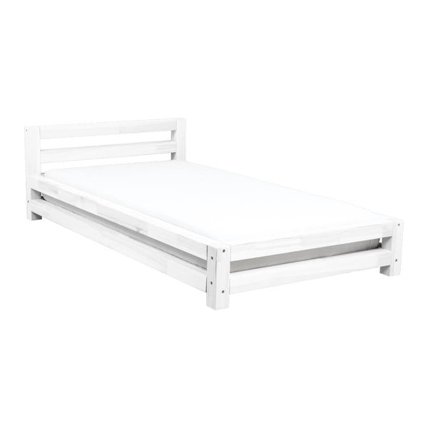 Бяло единично легло от смърчово дърво Единично, 90 x 160 cm - Benlemi