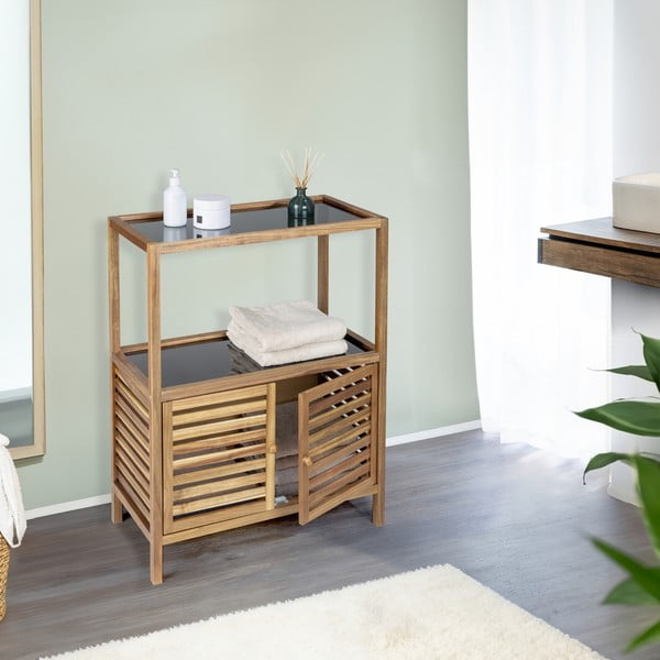 Нисък шкаф за баня от масивна акация в черен и естествен цвят 67,5x86 cm Fondi – Wenko-image-1