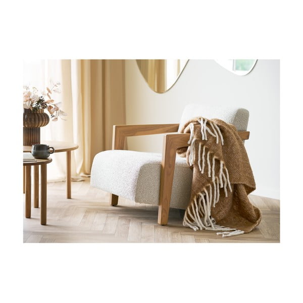 Светлокафяво одеяло със смес от вълна 130x170 cm Carmel – House Nordic-image-1