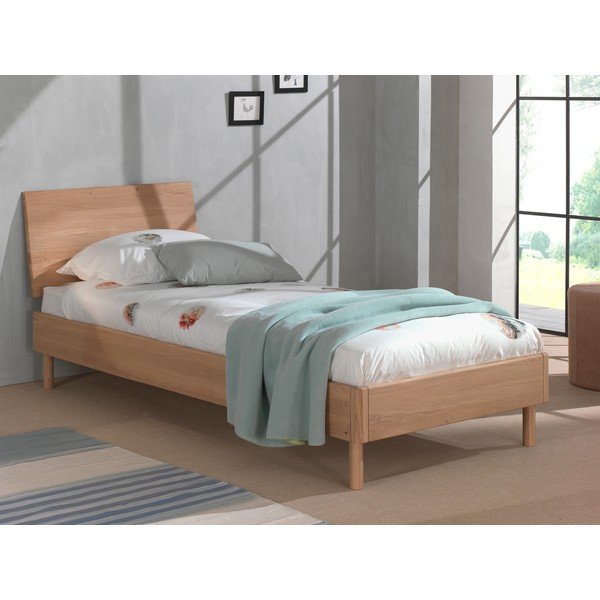 Единично легло 90x200 cm от масивен дъб с включена подматрачна рамка в естествен цвят Forrest – Vipack-image-1