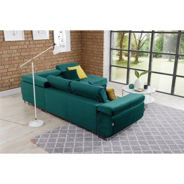 Зелен кадифен разтегателен ъглов диван с място за съхранение (десен ъгъл L форма) Anton – ELTAP-image-4