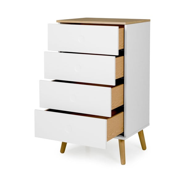 Бял скрин с дъбови крака и 4 чекмеджета , ширина 55 см Dot - Tenzo-image-3