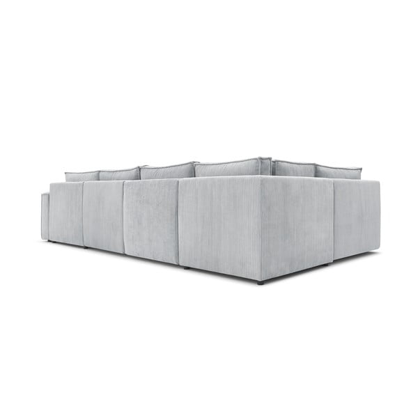 Светлосив велурен U-образен ъглов диван, ляв ъгъл Nihad modular - Bobochic Paris-image-4