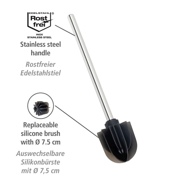 Черна силиконова четка за тоалетна с метален държач - Wenko-image-2