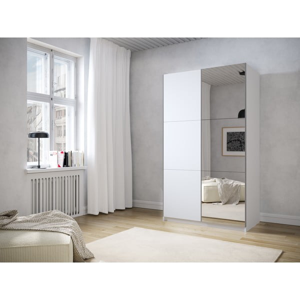 Бял гардероб с огледало и плъзгащи се врати 122x215 cm Lisburn - Cosmopolitan Design-image-1