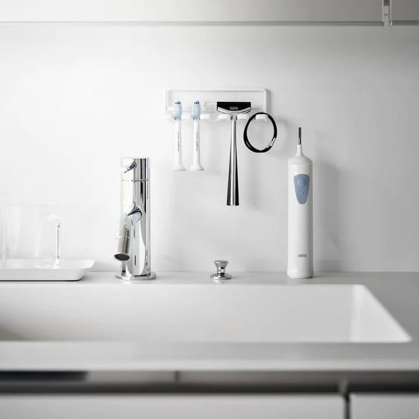 Бял самозалепващ метален държач за четки за зъби Film Hook – YAMAZAKI-image-1