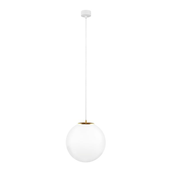 Бяла висяща лампа с бял кабел и златен детайл Tsuri, ⌀ 30 cm - Sotto Luce
