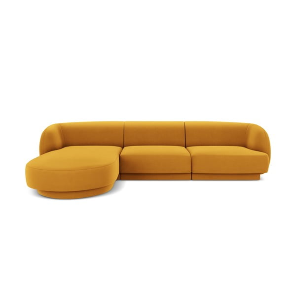 Ъглов диван от кадифе в цвят горчица (ляв ъгъл) Miley - Micadoni Home