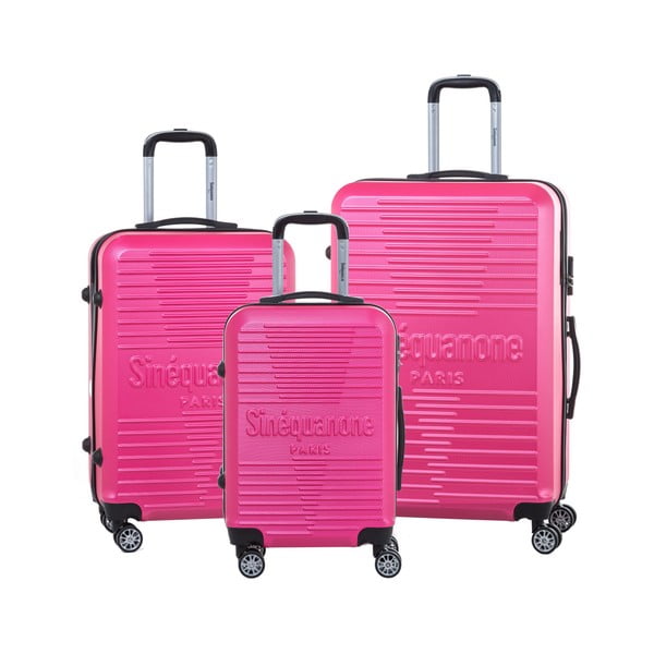 Комплект от 3 розови куфара за пътуване на колелца със заключване - SINEQUANONE