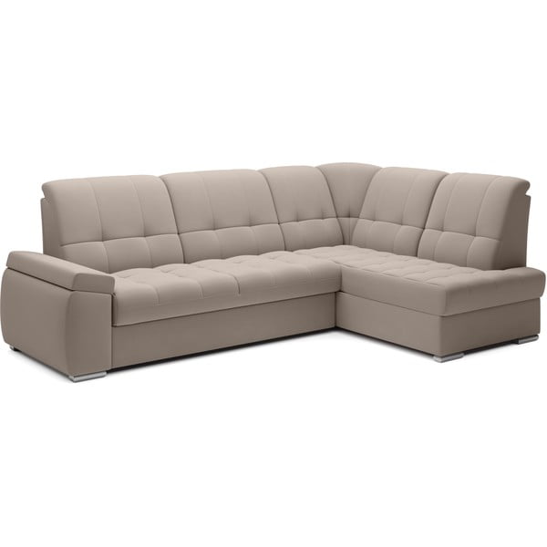 Бежов кадифен разтегателен ъглов диван с място за съхранение (десен ъгъл L форма) Sado – ELTAP-image-2