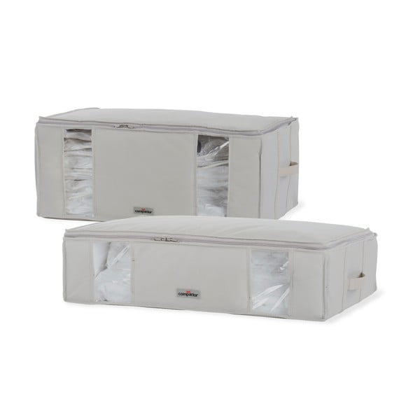 Комплект от 2 бежови кутии за съхранение под леглото с вакуумно опаковане XXL торбички за съхранение под леглото Life - Compactor