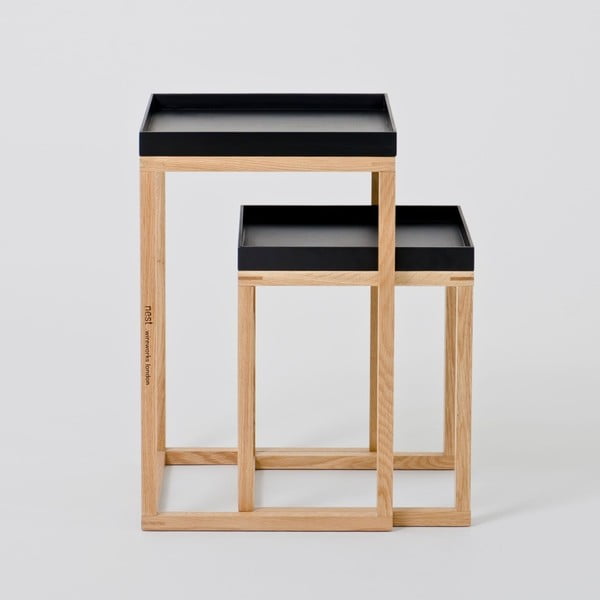 Комплект от 2 странични масички от дъб с черен плот Oak Nest - Wireworks-image-2