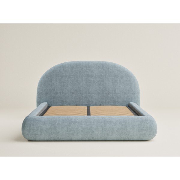 Светлосиньо двойно легло 160x200 cm тапицирано с място за съхранение с включена подматрачна рамка Maumere – Maison de Rêve-image-1