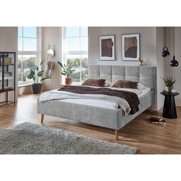 Сиво двойно легло 180x200 cm тапицирано с място за съхранение с включена подматрачна рамка Nova – Meise Möbel-image-1