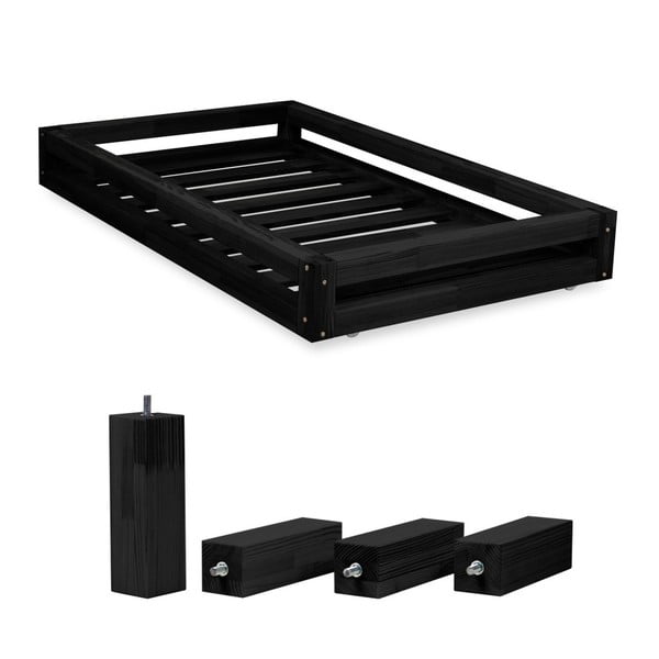 Комплект от черно чекмедже под леглото и 4 удължени крака , за легло 120 x 200 cm - Benlemi