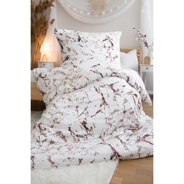 Бяло-кафяво единично спално бельо от микроплюш 140x200 cm - Jerry Fabrics