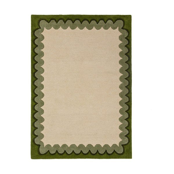 Зелен/в естествен цвят ръчно изработен вълнен килим 140x200 cm Wiggle Wool – Flair Rugs