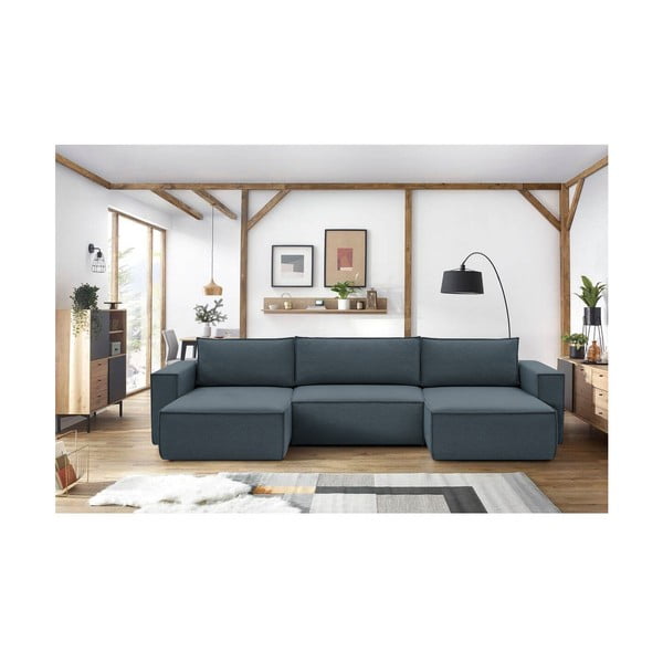 Тъмносин ъглов U-образен диван Nihad - Bobochic Paris-image-1