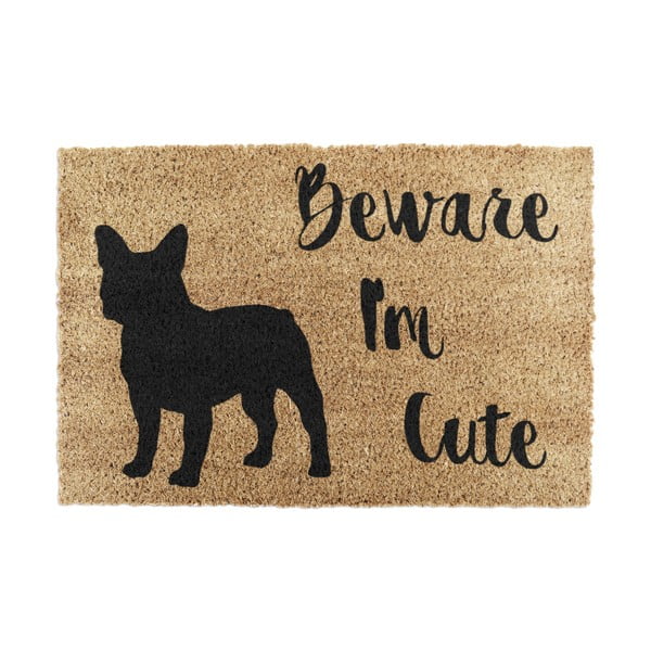 Изтривалка от кокосови влакна 40x60 cm Beware I'm Cute French Bulldog – Artsy Doormats