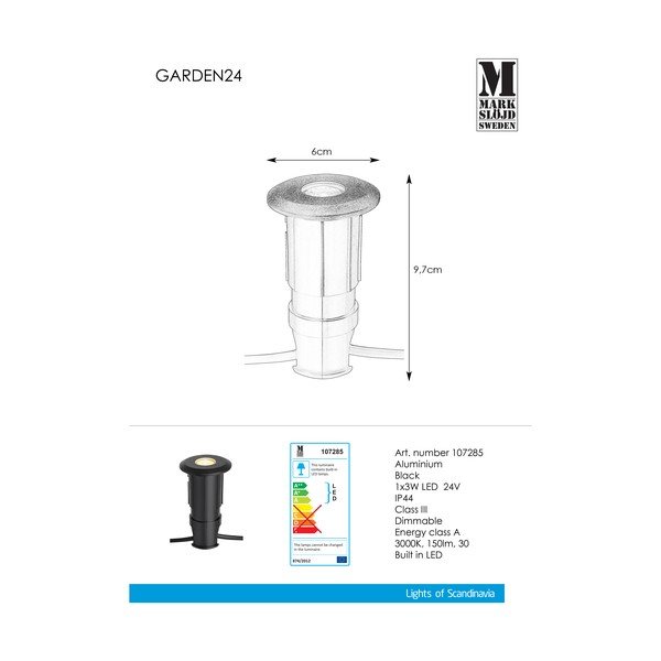 Черно осветително тяло за вграждане Garden 24, ø 60 mm - Markslöjd-image-2