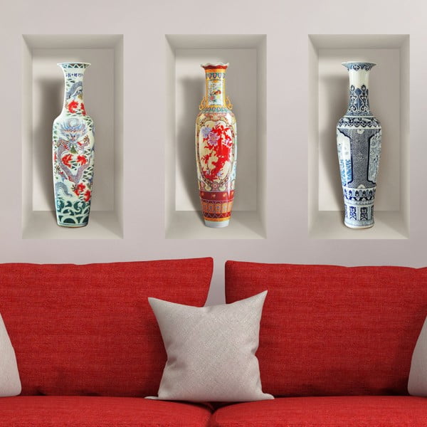 Комплект от 3 3D стикера за стена Керамични вази - Ambiance