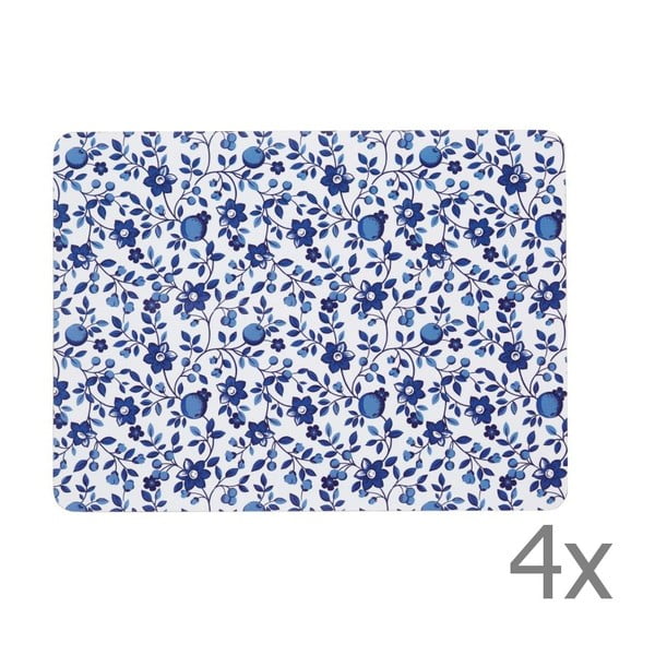 Sada 4 prostírání Kitchen Craft Blue Flower, 21 x 29 cm