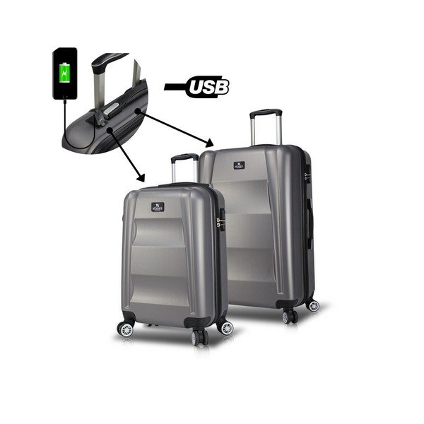Комплект от 2 сиви пътнически куфара на колелца с USB портове My Valice LASSO Cabin & Medium - Myvalice-image-2