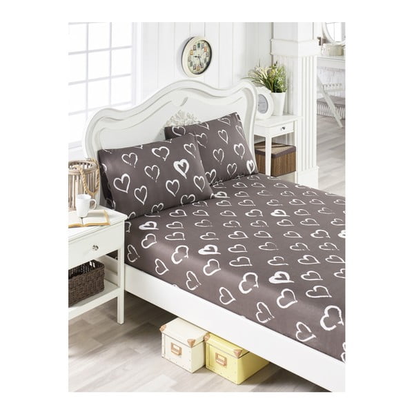 Комплект от чаршаф за единично легло и 2 калъфки за възглавници, 100 x 200 cm, Hearts Lusno - Mijolnir