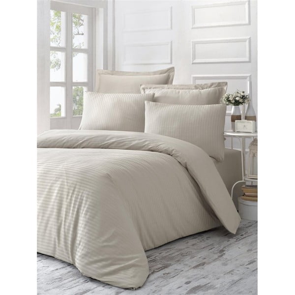 Кремаво памучно спално бельо от сатен за двойно легло , 155 x 220 cm Line - Mijolnir