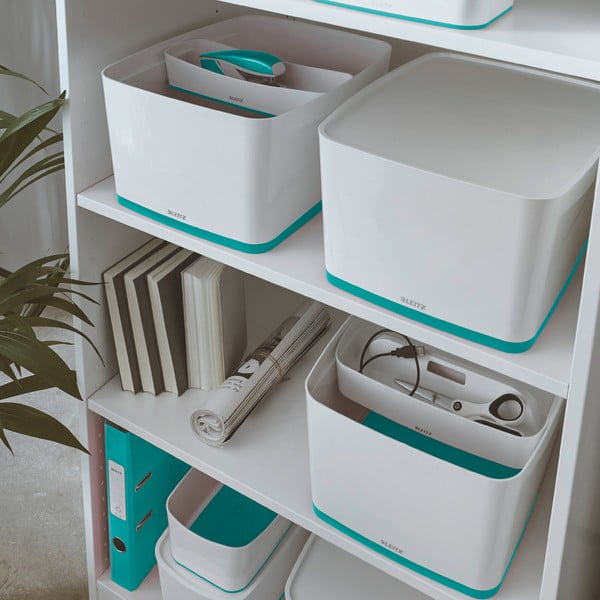 Кутия за съхранение в бяло и тюркоазено с капак Office, обем 18 л MyBox - Leitz-image-1