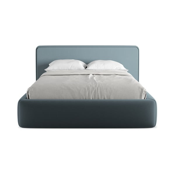 Синьо  двойно тапицирано легло с място за съхранение и включена подматрачна рамка 140x200 cm Kiana – Makamii-image-4