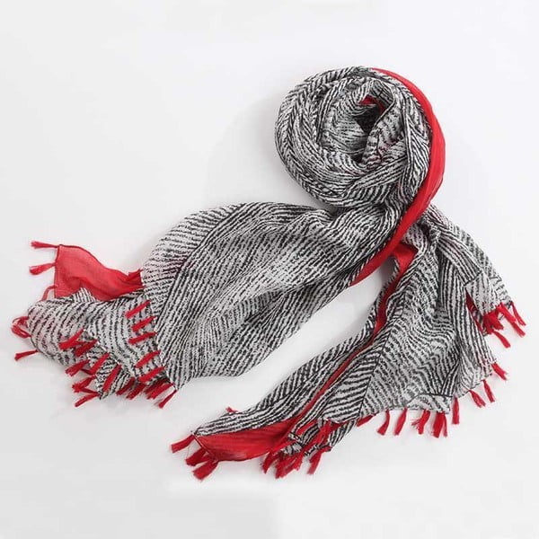 Šátek, černobílý vzor s akcentem červené