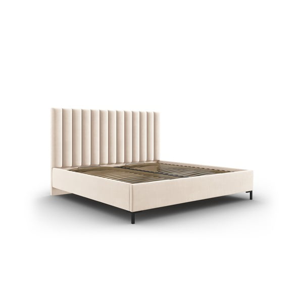 Бежово тапицирано двойно легло с място за съхранение с включена подматрачна рамка 200x200 cm Casey – Mazzini Beds