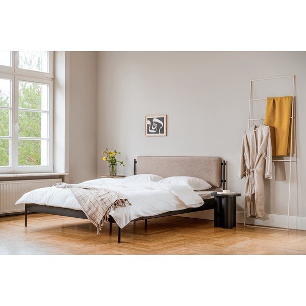 Черно стоманено двойно легло 160x200 cm тапицирано с включена подматрачна рамка Eton Basic – noo.ma-image-1