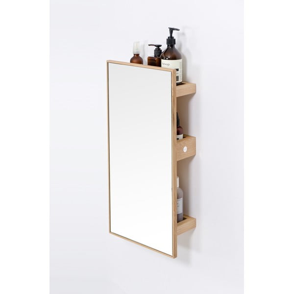 Рафт с огледало от дъбова дървесина в естествен цвят 31x61,5 cm Slimline - Wireworks-image-4