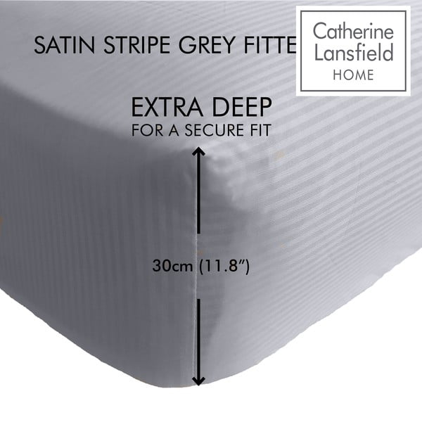 Сив разтегателен чаршаф 135x190 cm Satin Stripe - Catherine Lansfield
