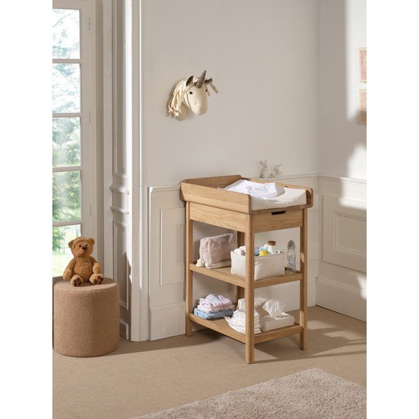 Маса за повиване от масивен дъб с маса за преповиване в естествен цвят Forrest – Vipack-image-1